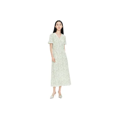 TKY SHOP Short Sleeved Dress Women's Green Floral