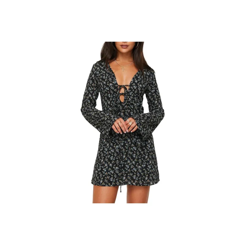 PRINCESS POLLY MALOP LONG SLEEVE MINI DRESS Long-Sleeved Dresses Women's Black Floral-0