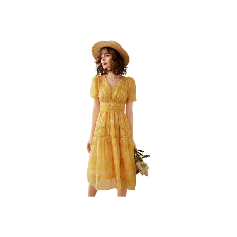 LOUISY AO Short Sleeved Dresses Women's Yellow-0