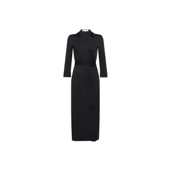 DVF Diane Von Furstenberg SS24 Long-Sleeved Dresses Women's Obsidian Black Color