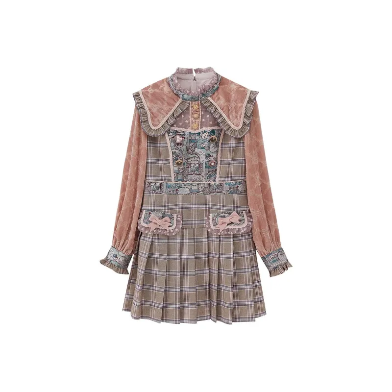 LULUALWAYS Pleated Skirt Dress Pink-0