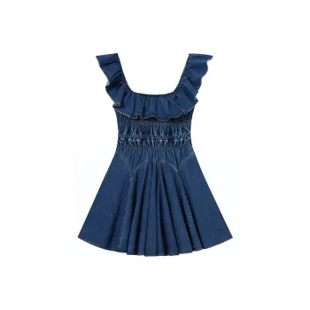 Self portrait Short Sleeved Dresses Women's Denim Blue
