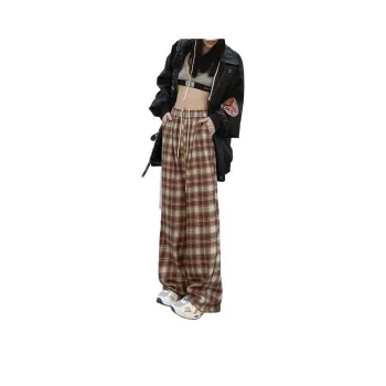 ZNZX Casual Pants Women's Red Plaid Color