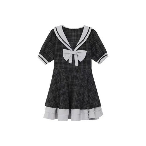 Incolore Short Sleeved Dresses Women's Plaid