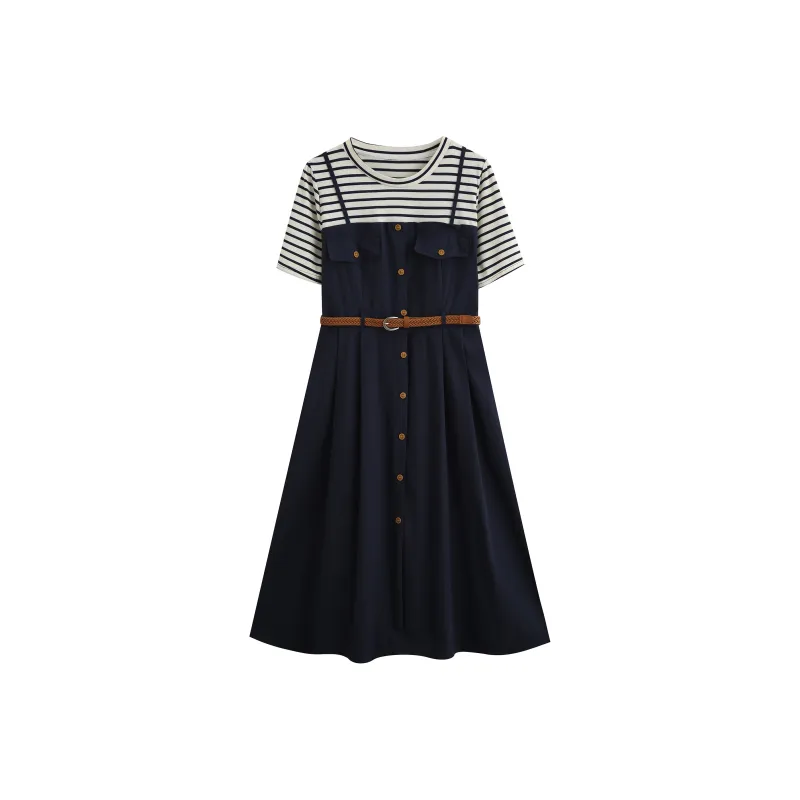 LSVE Short Sleeved Dresses Women's Navy Blue-0