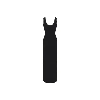 SKIMS SOFT LOUNGE LACE SCOOP NECK DRESS Women's White Agate Black/ONYX