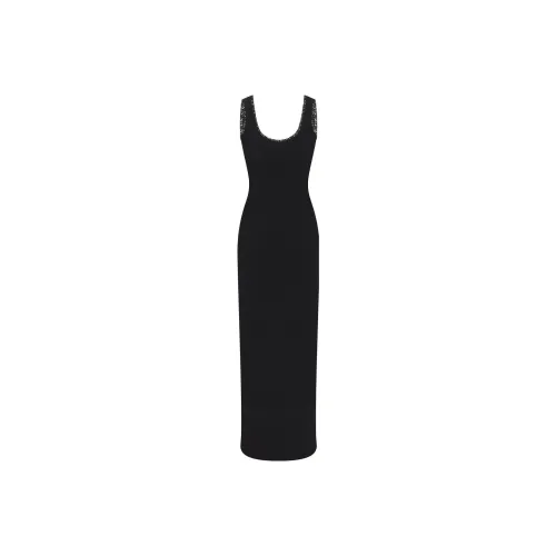 SKIMS SOFT LOUNGE LACE SCOOP NECK DRESS Women's White Agate Black/ONYX