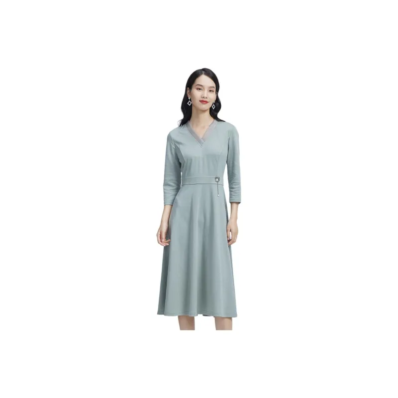 BBLLUUEE Long Sleeved Dress Women's Avocado Green-0