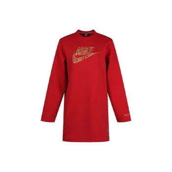Nike Women's Logo Print Long Sleeve Dress Red