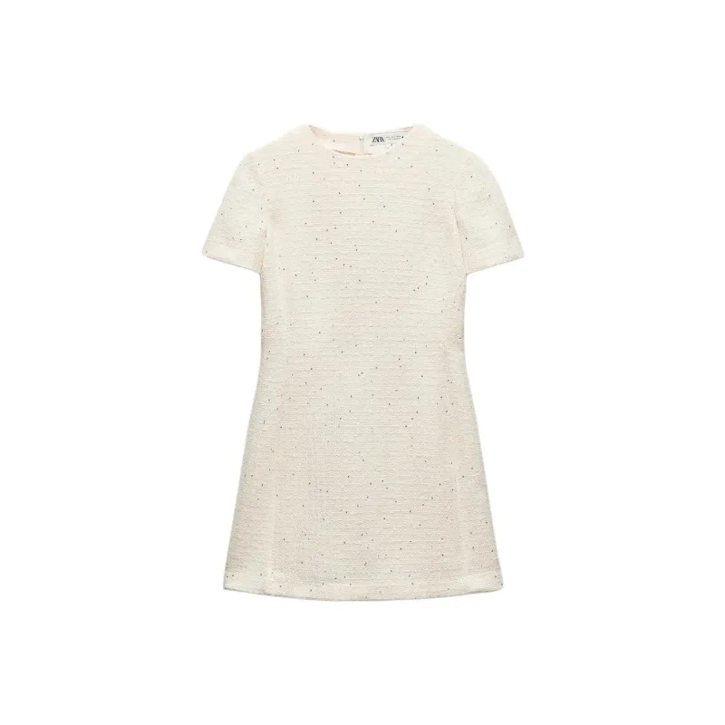 ZARA ZW Series Short Sleeved Dresses Women's White-0