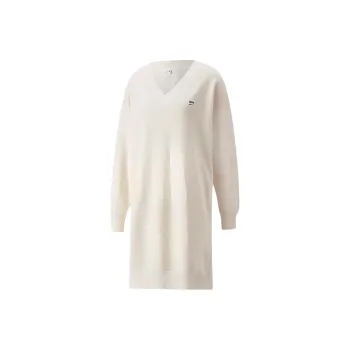 PUMA DOWNTOWN V NECK Long Sleeved Dress Women's Cotton Linen Blend Natural