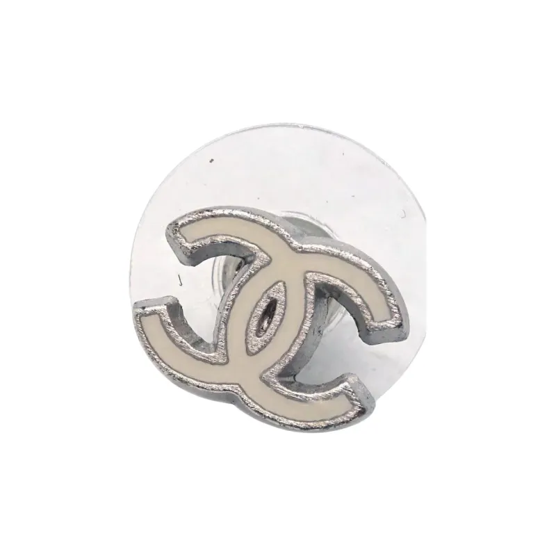 CHANEL Silver Plated Enamel Stud Earrings Women's Silver-3