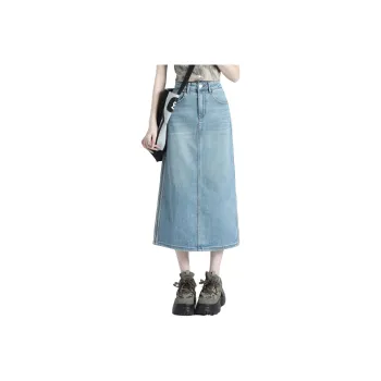 Rose Denim Long Skirts Women's Cream Light Blue
