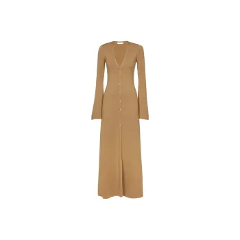 Chloé V-Neck Button-Up Long Sleeve Shirt Dress