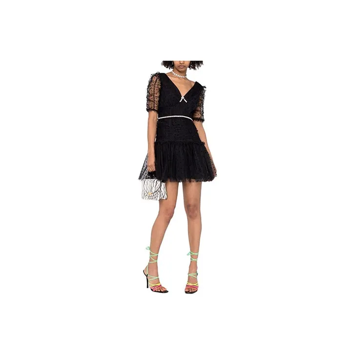 Self portrait Short Sleeved Dresses Women's Black-0