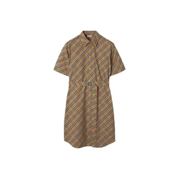 Burberry Checked Belted Short Sleeved Mini Dress