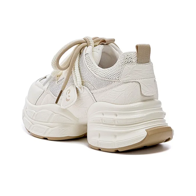 JOSINY Chunky Sneakers Women's Low Top Beige Red/Beige Apricot-2