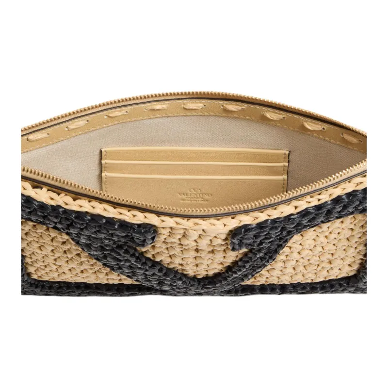 Valentino GARAVANI Synthetic Raffia Straw Bag Clutch Women's Natural-4