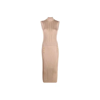 BALMAIN Sleeveless Dresses Women's Camel Brown