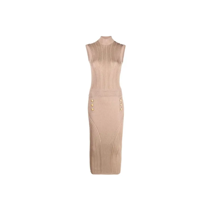 BALMAIN Sleeveless Dresses Women's Camel Brown-0