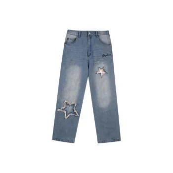 QISENYAR Straight Jeans Unisex Denim Blue