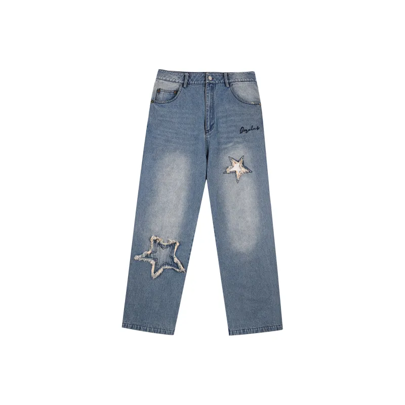 QISENYAR Straight Jeans Unisex Denim Blue-0