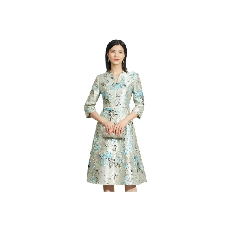 BBLLUUEE Long Sleeved Dress Women's Aqua Blue-0