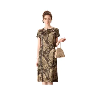 FENHONGMALI Short-Sleeved Dresses Women's Moon Gray