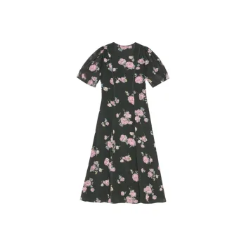 GANNI Floral print Crepe Wrap Midi Dress