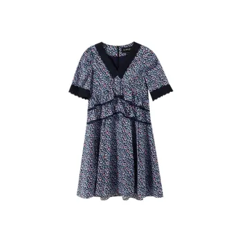 YUMOMO STAR A Line Skirt Dress Floral Blue