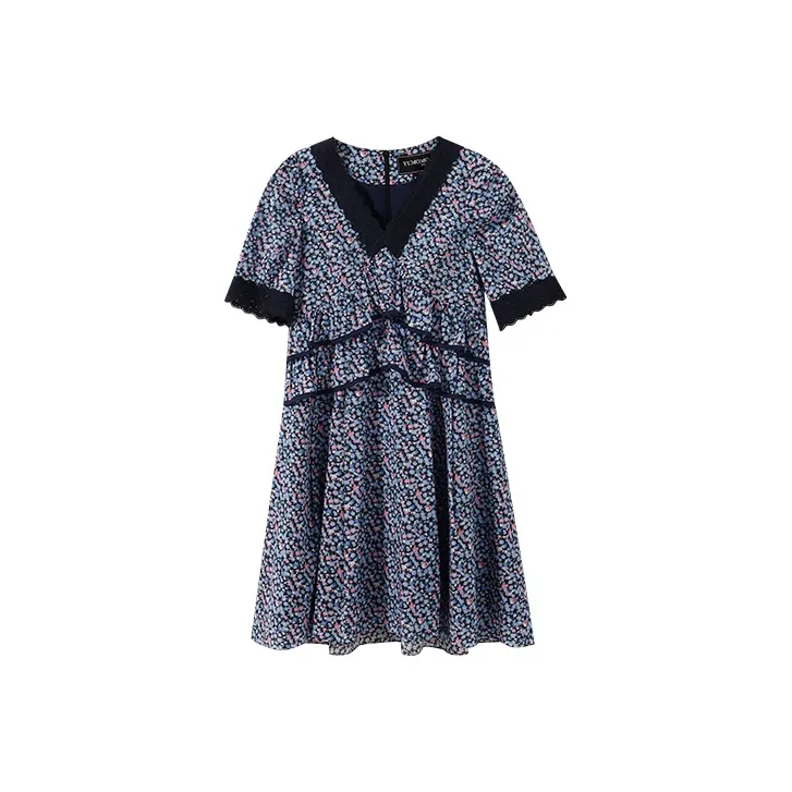 YUMOMO STAR A Line Skirt Dress Floral Blue-0