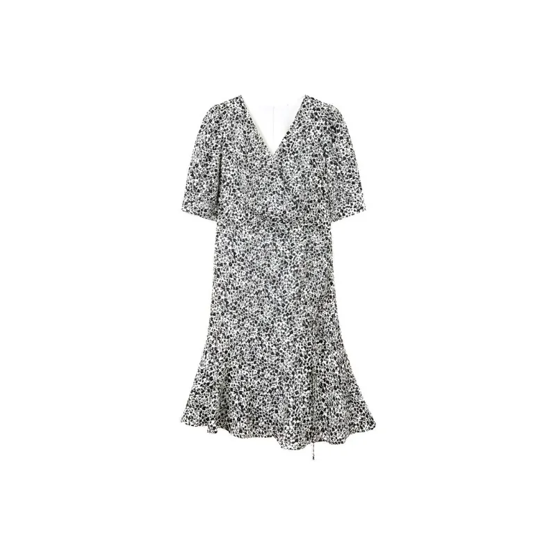 TKY SHOP Short Sleeved Dress Women's Black Floral-0
