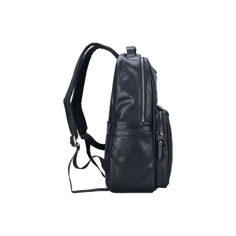 DOSRFINI Top Grain Flock Cow Leather Backpack Unisex Black-1