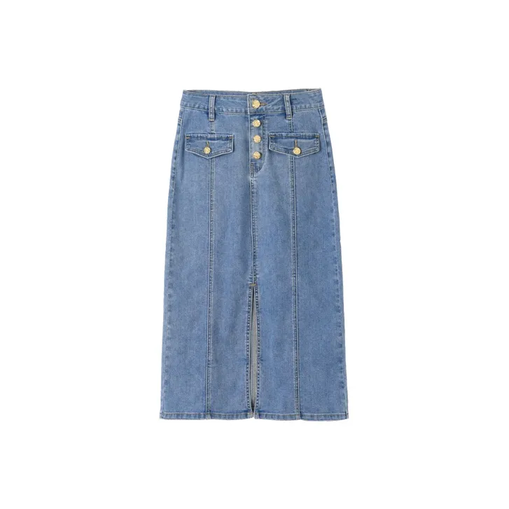 MITUAN Denim Long Skirts Women's Blue-0