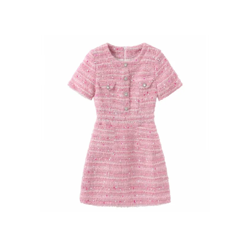 Fish Rabbits Short Sleeved Dress Women's Cherry Blossom Pink-0