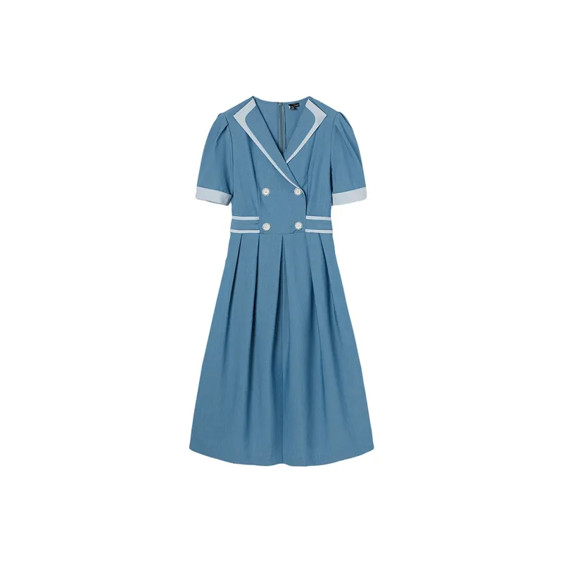 MEETLADY A Line Skirt Dress Sky Blue-0