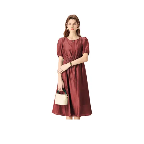 FENHONGMALI Short-Sleeved Dresses Women's Red