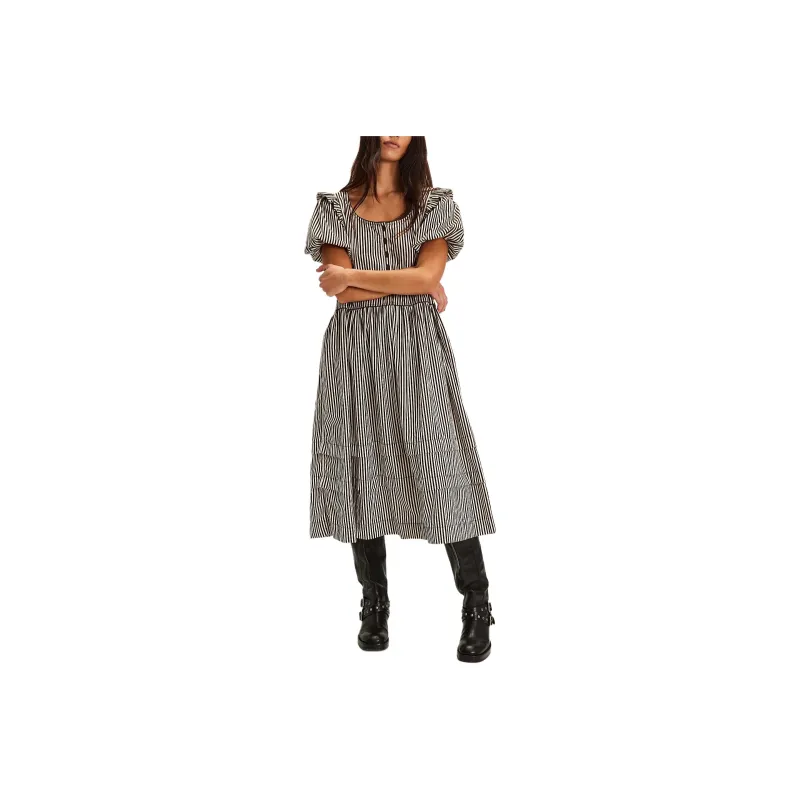 FREE PEOPLE Collier Cord Midi Dress Short-Sleeved Dresses Women's Dark Chocolate Combo/Dark Chocolate-0