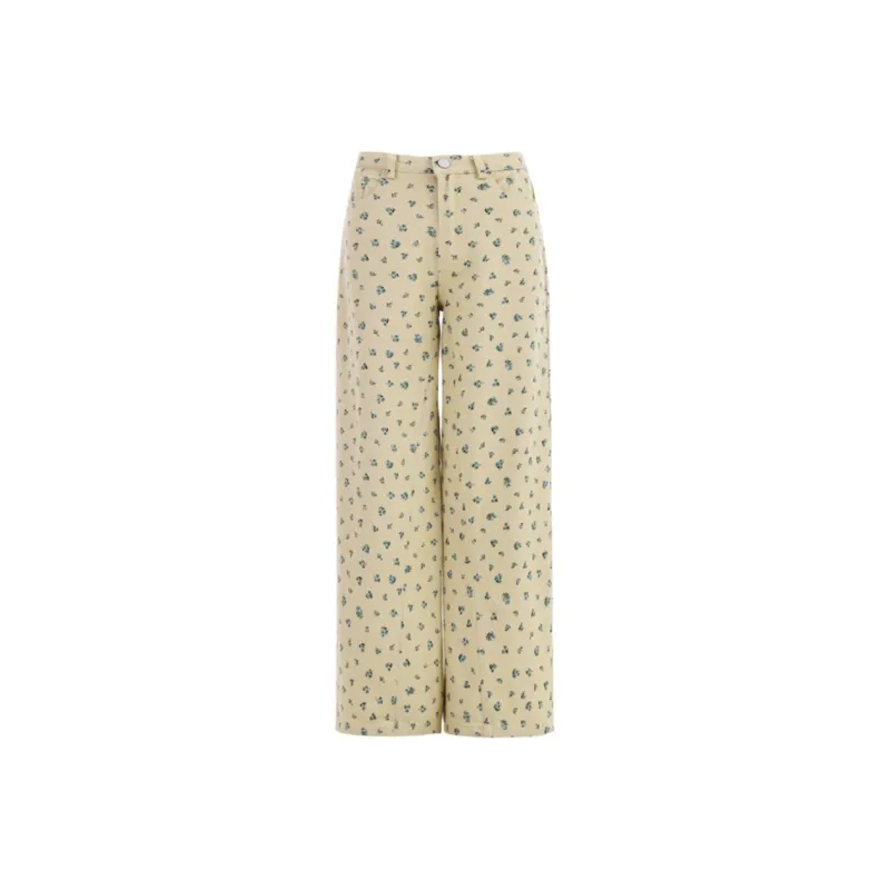 ZAVK Casual Pants Women's Floral Yellow-4