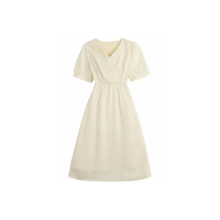 HUASJ Short Sleeved Dresses Women's Creamy Beige-0