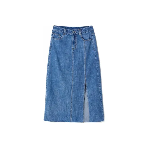 XII BASKET Denim Long Skirts Women's Dark Blue