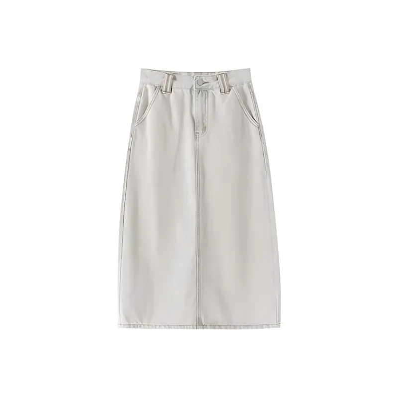 Hacikis Denim Long Skirts Women's Cream Gray-0