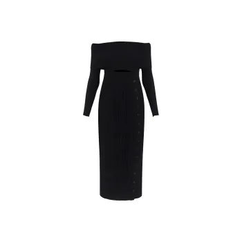 Self-portrait Off-shoulder Ribbed Midi Dress