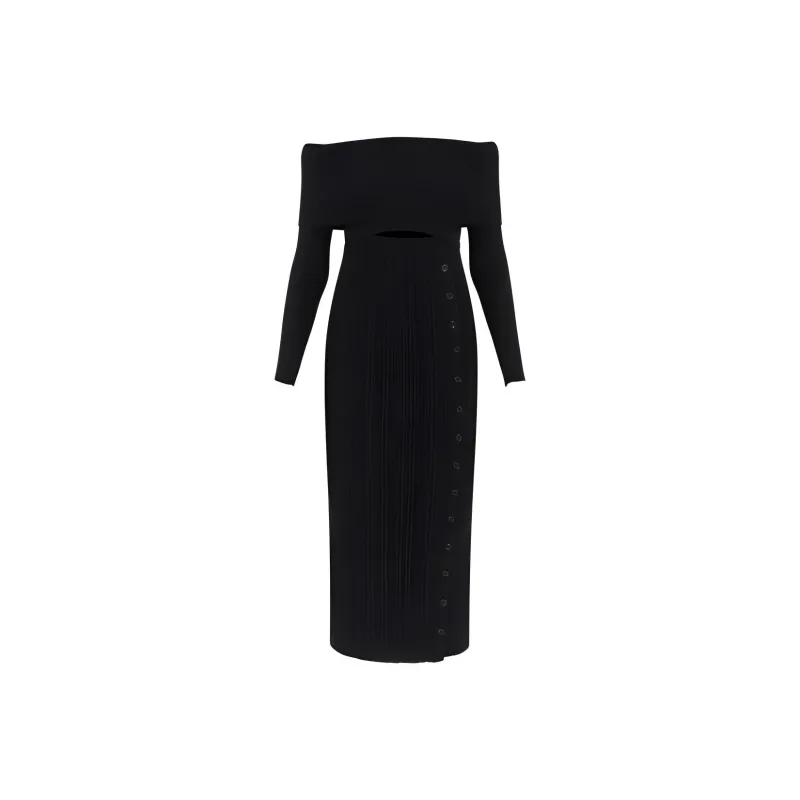 Self-portrait Off-shoulder Ribbed Midi Dress-0