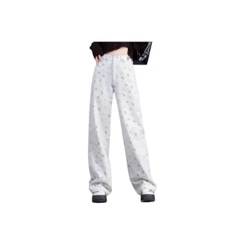 You Cow Me Pants Jeans Women's Beige Base Print