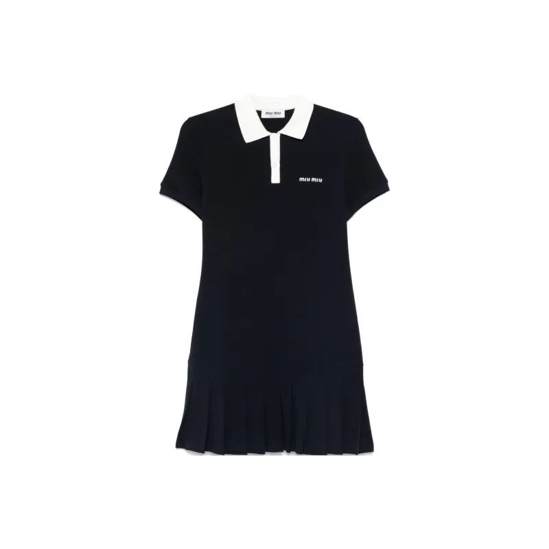 MIU MIU Logo Embroidered Short Sleeved Mini Polo Dress-0