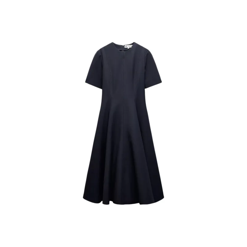 ZARA ZW Series Short-Sleeved Dresses Women's Marine Blue-0