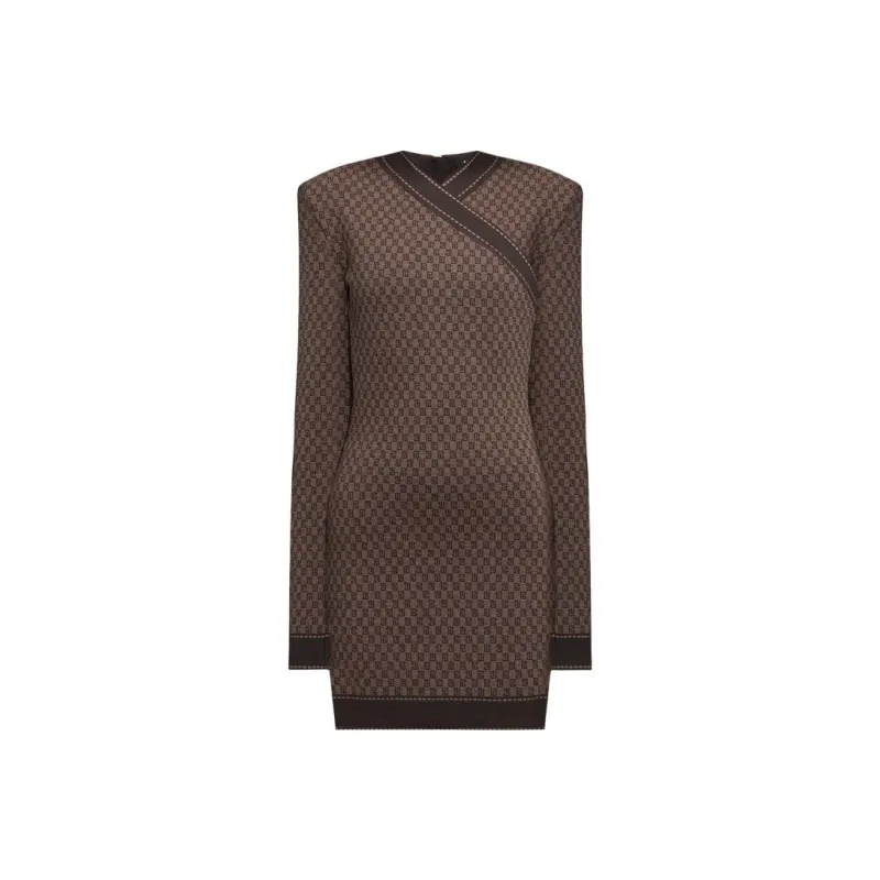 BALMAIN Long Sleeved Dress Women's Brown-0