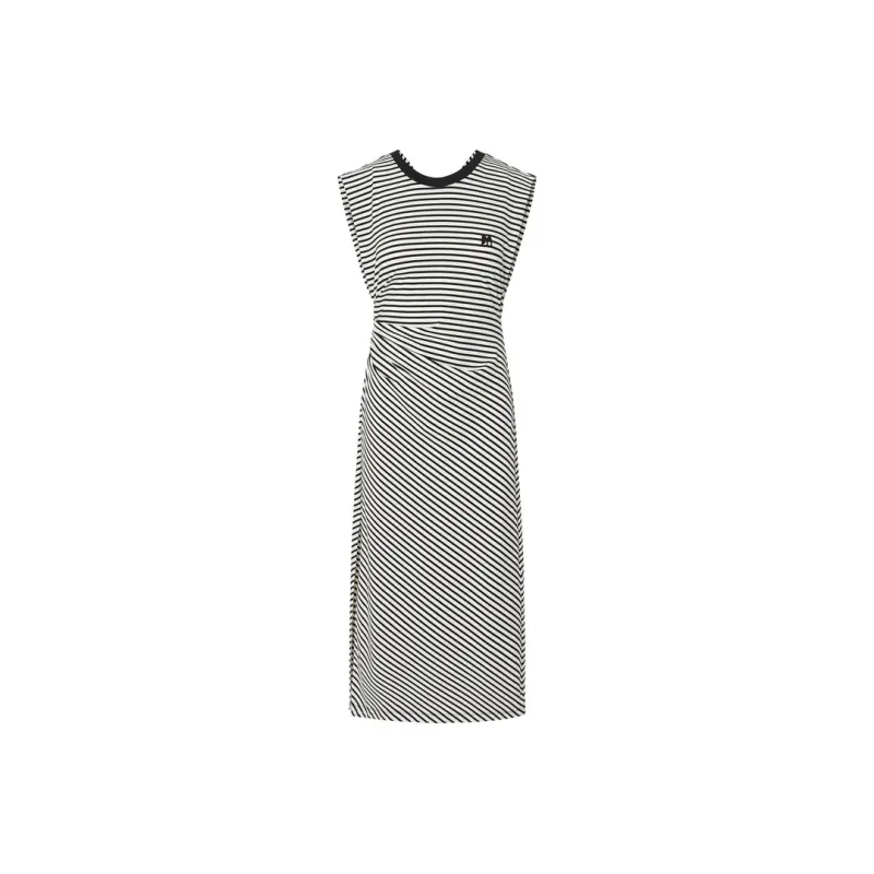 MOCO Short Sleeved Dress Women's White Black Stripes-0
