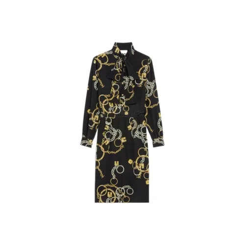 Ink Leaf Print Midi Dress